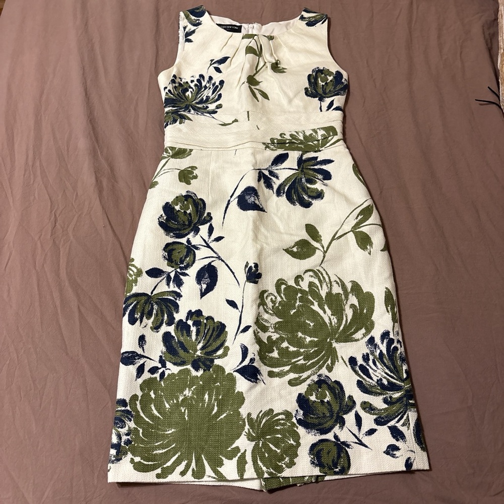 Jones New York Floral Midi Dress - Cream and Green